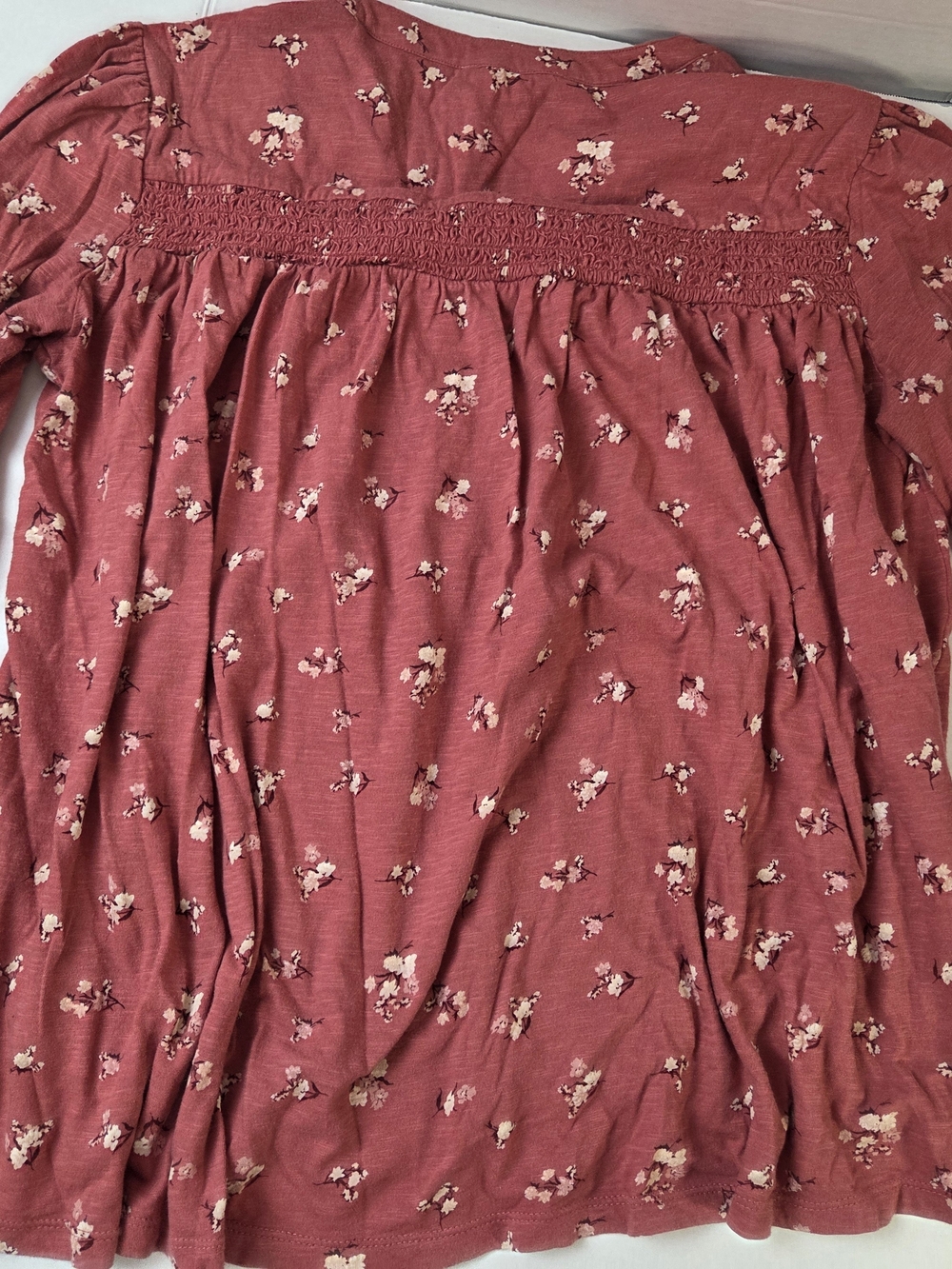 Lucky Brand Dusty Rose Floral Smocked Peasant Blouse - Picture 10 of 11